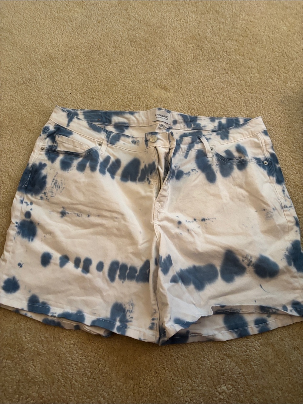 crown & ivy Blue and White Tie-Dye Jean Shorts